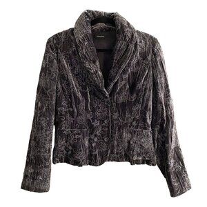 CARACTERE Women Lined Floral Collared Velvet‎ Jacket Blazer Sz 6 Purple 35-7